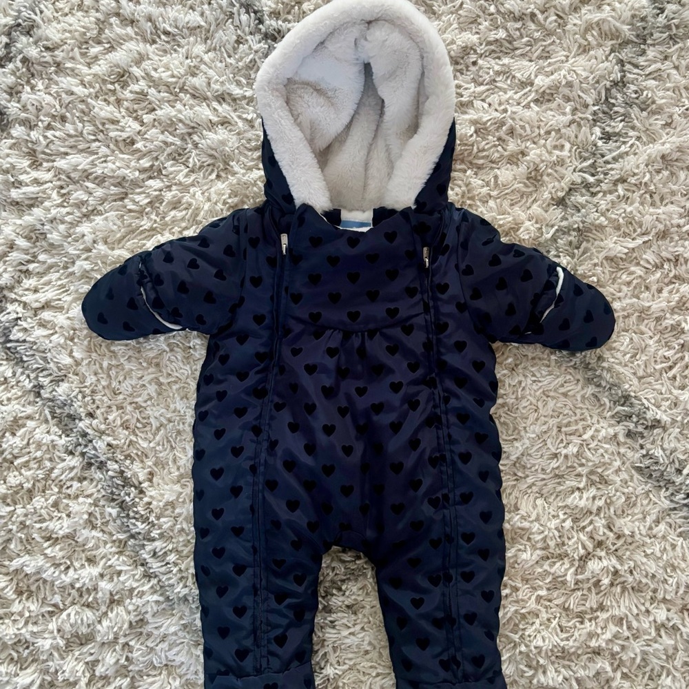 Jacadi Navy Heart Print Baby Snowsuit 3M - like new